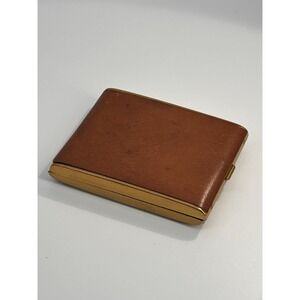 Vintage Leather Covered Gold Tone Fancy Cigarette Card Holder Case